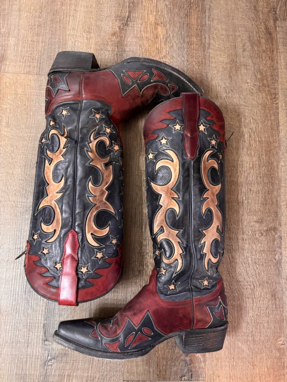 Stetson Western Embroidered Leather Cowboy Boots - Black, Burgundy, Tan